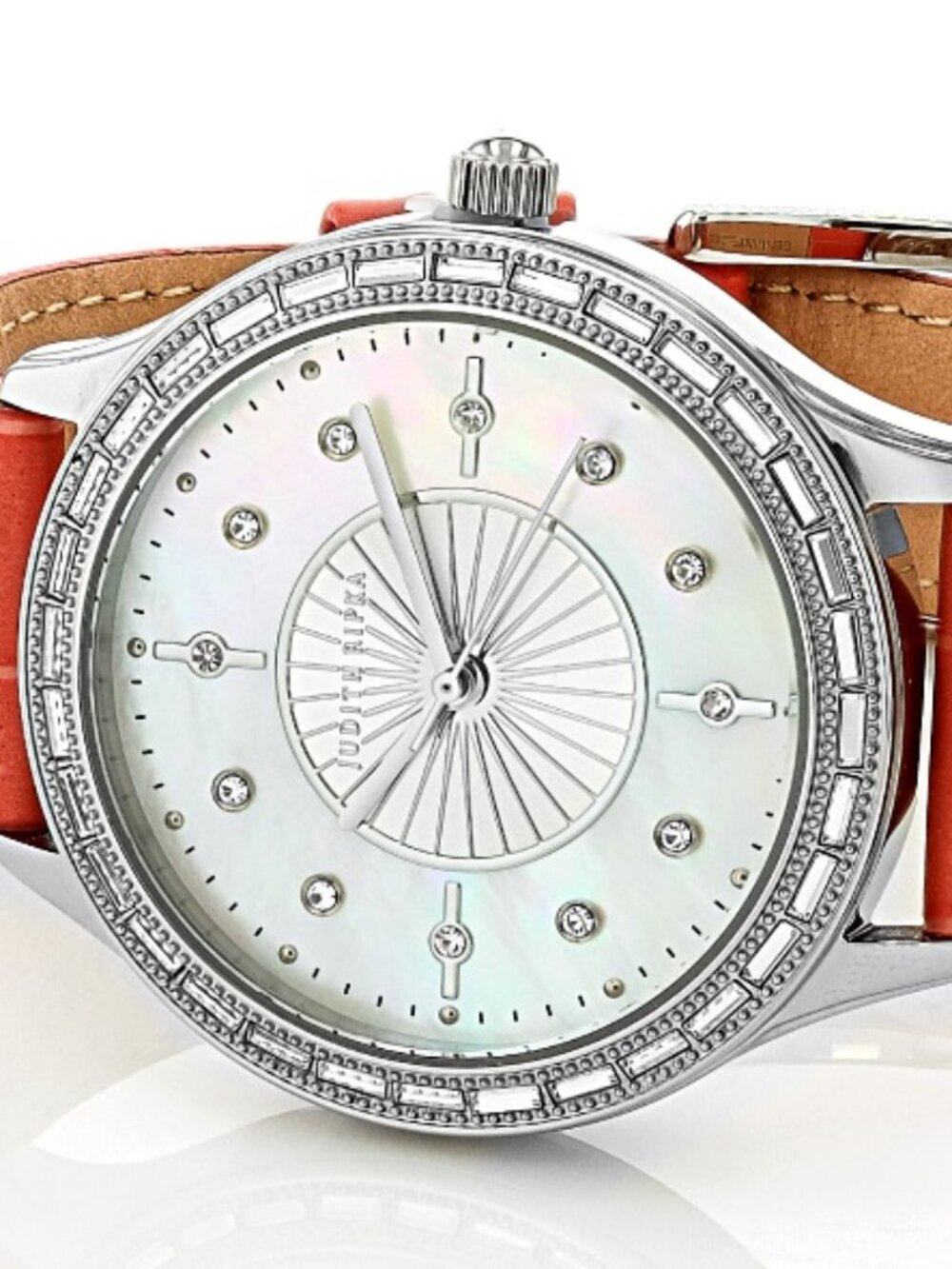 JUDITH RIPKA SALMON PINK CZ ACCENT WATCH NEW IN JR BOX